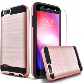 ZTE Blade Force Case, 2-Piece Style Hybrid Shockproof Hard Case Cover with [Premium Screen Protector] Hybird Shockproof And Circlemalls Stylus Pen (Rose Gold)